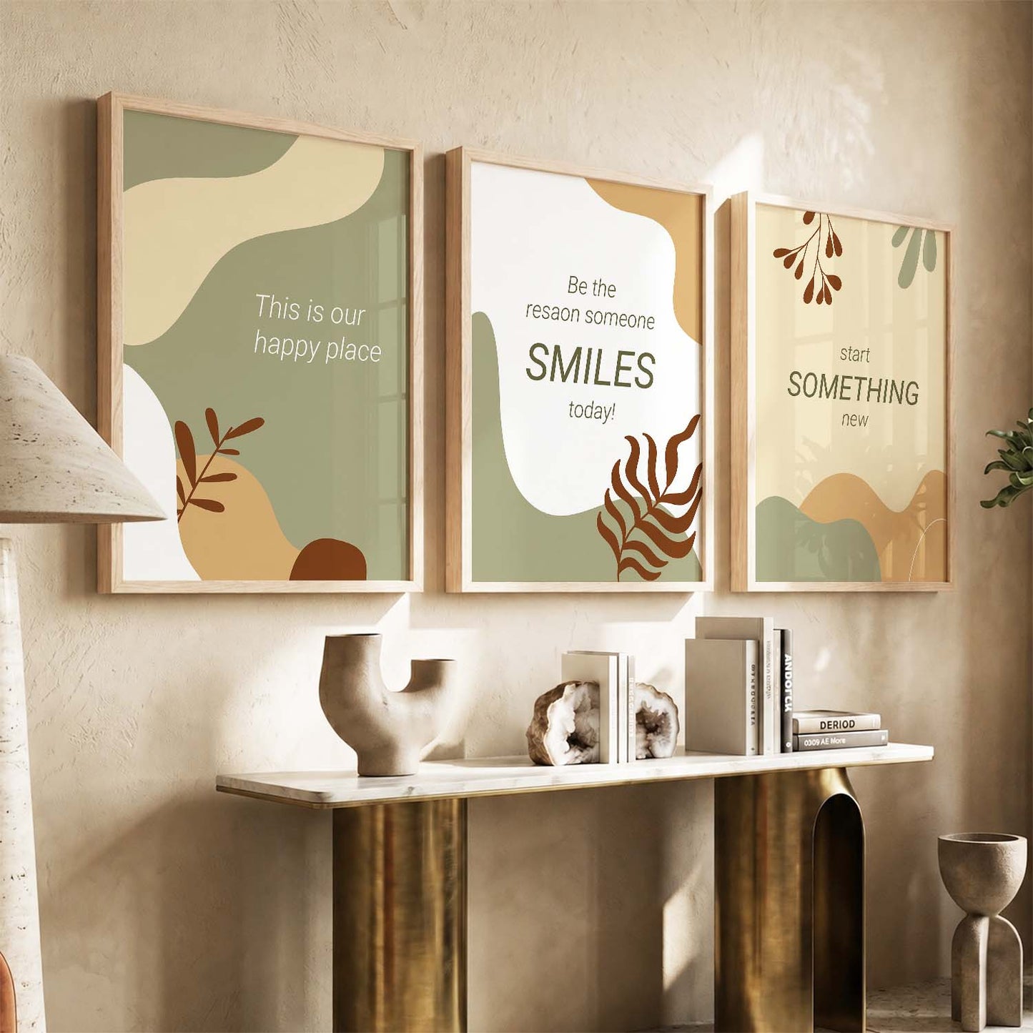Nature Inspired Motivational Quotes Wall Art Set of 3 Framed Prints for Living Room