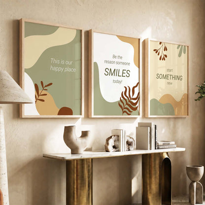 Nature Inspired Motivational Quotes Wall Art Set of 3 Framed Prints for Living Room