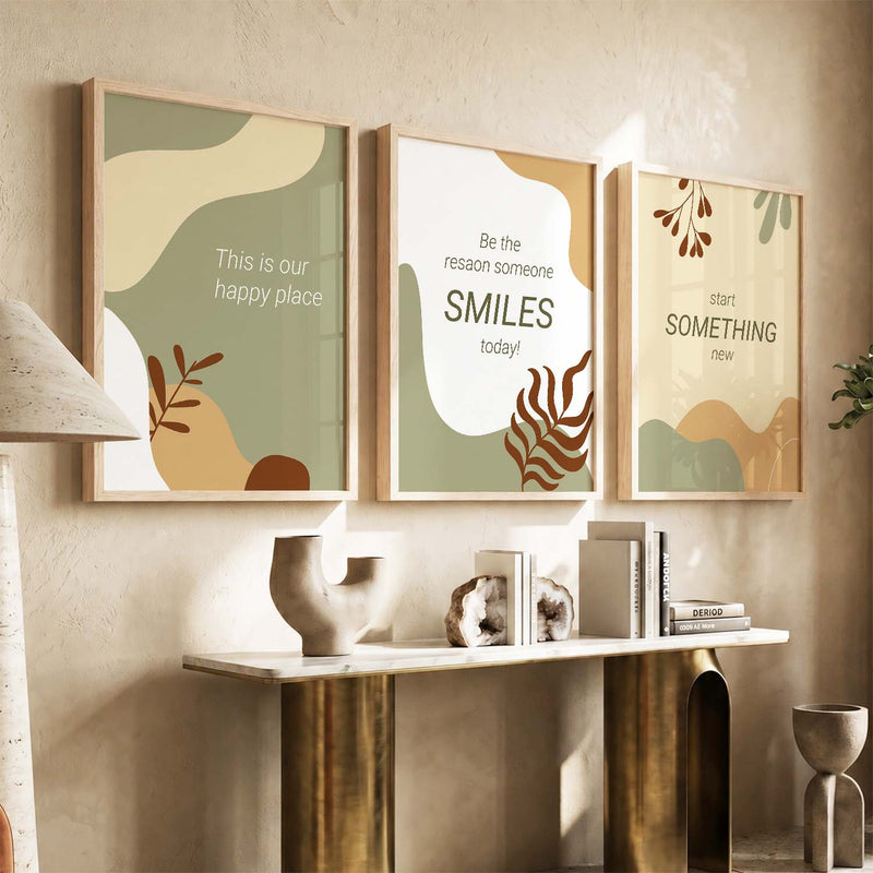 Nature Inspired Motivational Quotes Wall Art Set of 3 Framed Prints for Living Room