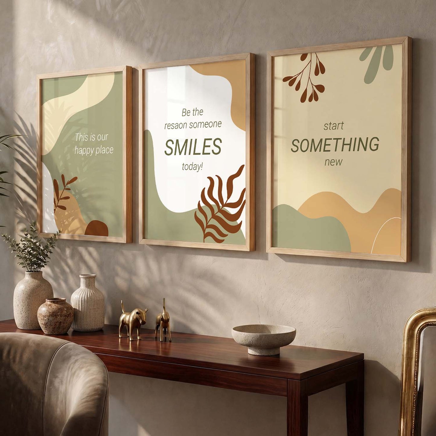 Nature Inspired Motivational Quotes Wall Art Set of 3 Framed Prints for Living Room