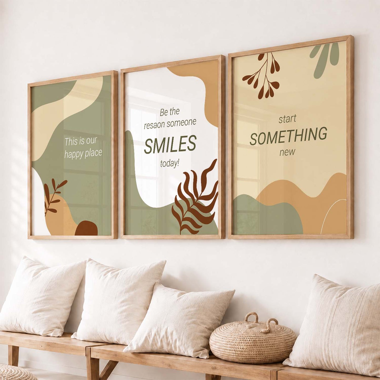 Nature Inspired Motivational Quotes Wall Art Set of 3 Framed Prints for Living Room