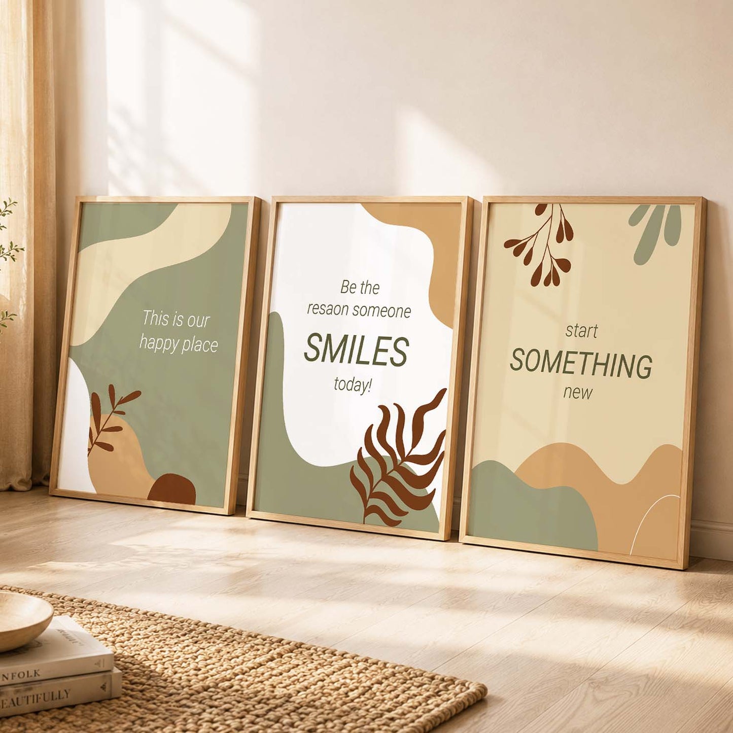 Nature Inspired Motivational Quotes Wall Art Set of 3 Framed Prints for Living Room