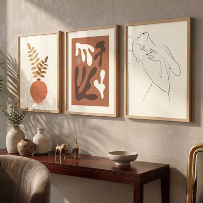 Earthy Line Art Boho Wall Art Set of 3 Framed Prints