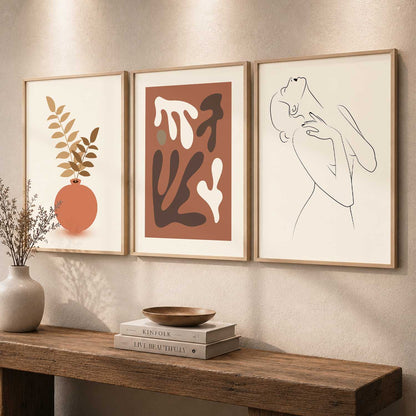 Earthy Line Art Boho Wall Art Set of 3 Framed Prints