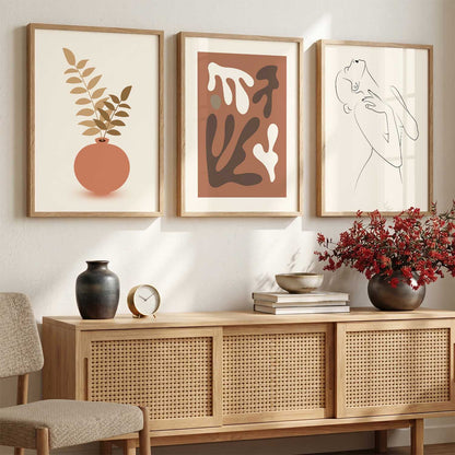 Earthy Line Art Boho Wall Art Set of 3 Framed Prints