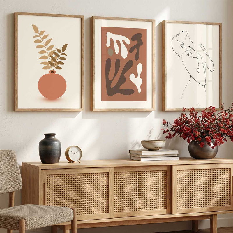 Earthy Line Art Boho Wall Art Set of 3 Framed Prints