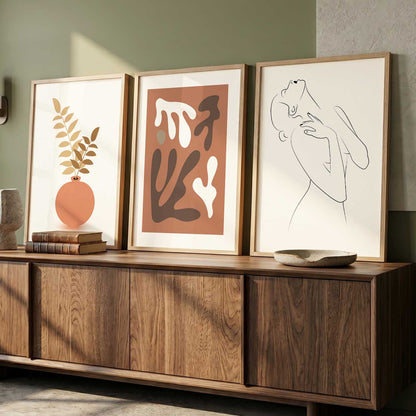 Earthy Line Art Boho Wall Art Set of 3 Framed Prints