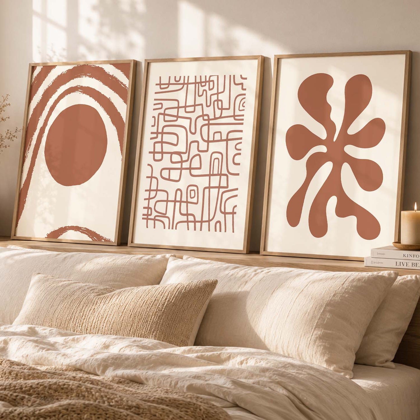 Terracotta Organic Abstract Boho Wall Art Set of 3 Framed Prints