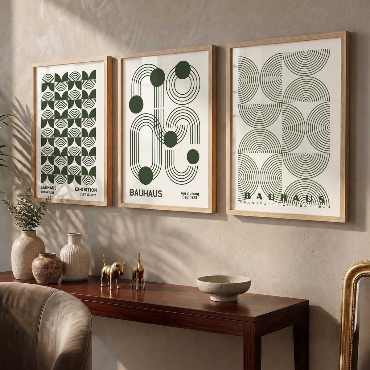 Bauhaus Geometric Boho Wall Art Set of 3 Framed Prints
