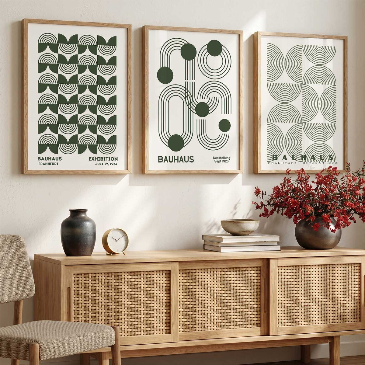 Bauhaus Geometric Boho Wall Art Set of 3 Framed Prints