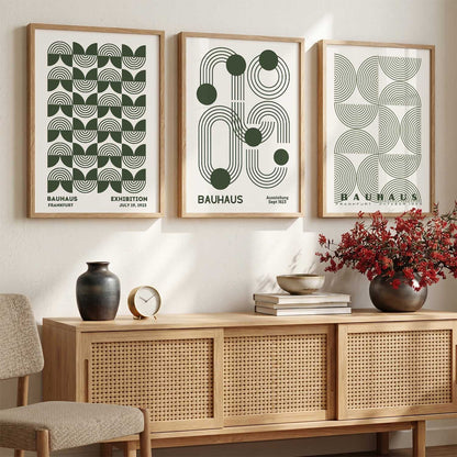 Bauhaus Geometric Boho Wall Art Set of 3 Framed Prints