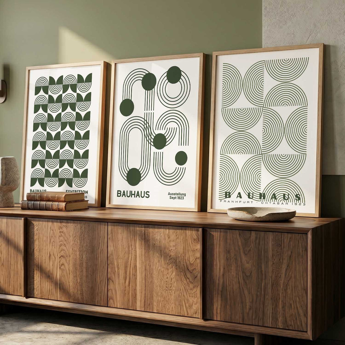 Bauhaus Geometric Boho Wall Art Set of 3 Framed Prints
