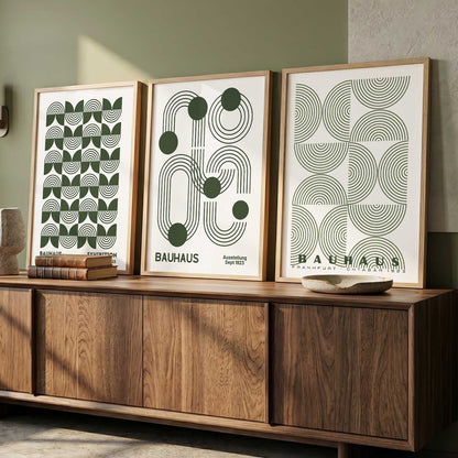 Bauhaus Geometric Boho Wall Art Set of 3 Framed Prints