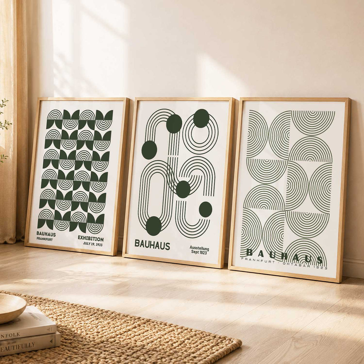 Bauhaus Geometric Boho Wall Art Set of 3 Framed Prints