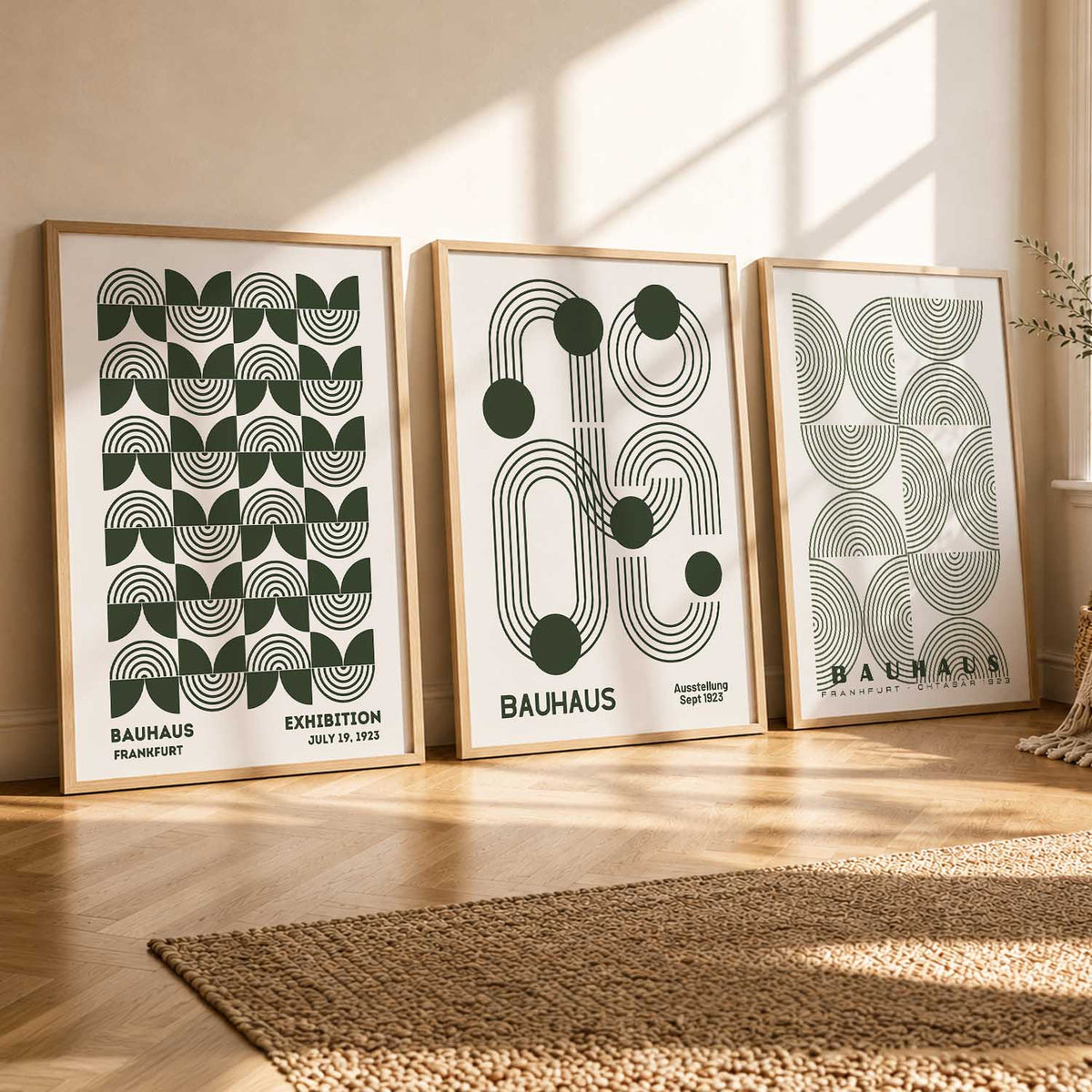 Bauhaus Geometric Boho Wall Art Set of 3 Framed Prints