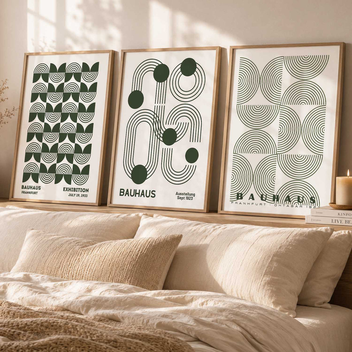 Bauhaus Geometric Boho Wall Art Set of 3 Framed Prints
