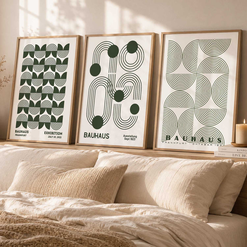 Bauhaus Geometric Boho Wall Art Set of 3 Framed Prints