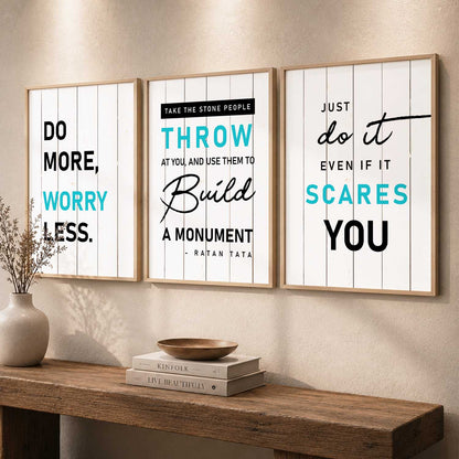 Modern Typography Motivational Quotes Wall Art Set of 3 Framed Prints for Gym Room
