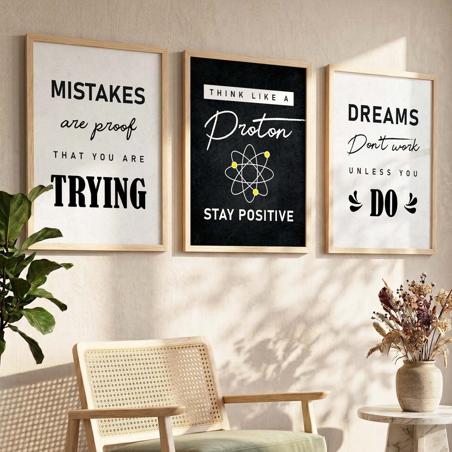 Ambition Modern Typography Motivational Quotes Wall Art Set of 3 Framed Prints