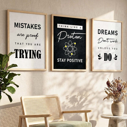 Ambition Modern Typography Motivational Quotes Wall Art Set of 3 Framed Prints