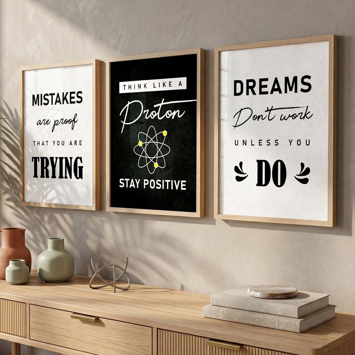 Ambition Modern Typography Motivational Quotes Wall Art Set of 3 Framed Prints