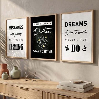 Ambition Modern Typography Motivational Quotes Wall Art Set of 3 Framed Prints