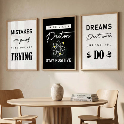 Ambition Modern Typography Motivational Quotes Wall Art Set of 3 Framed Prints