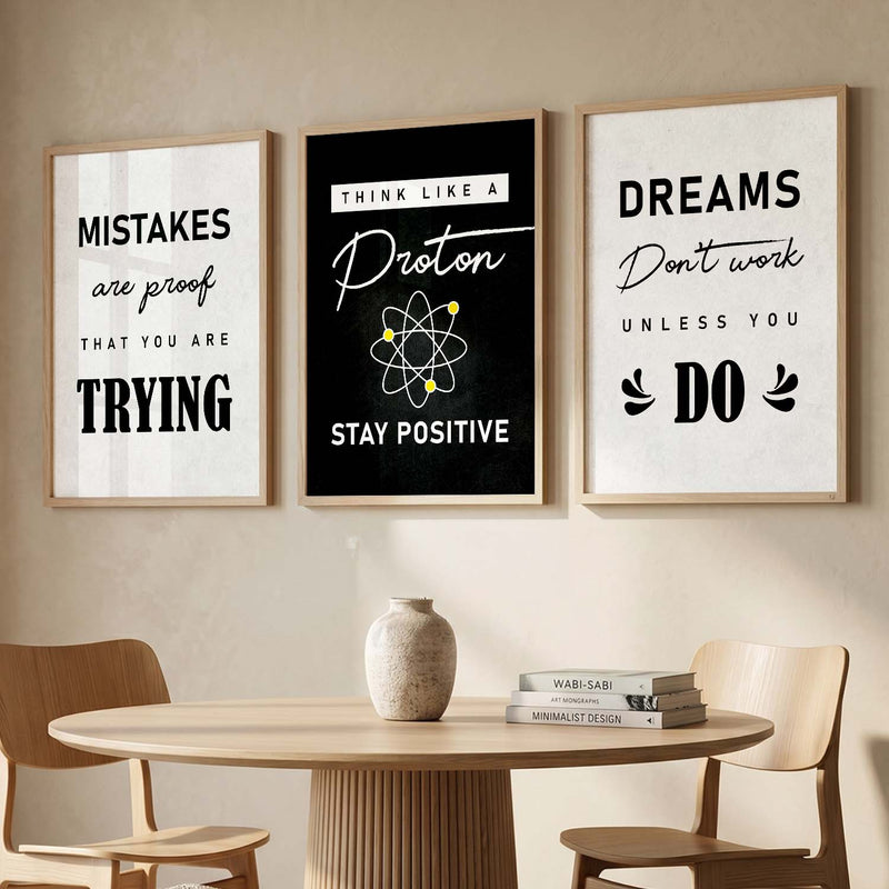 Ambition Modern Typography Motivational Quotes Wall Art Set of 3 Framed Prints