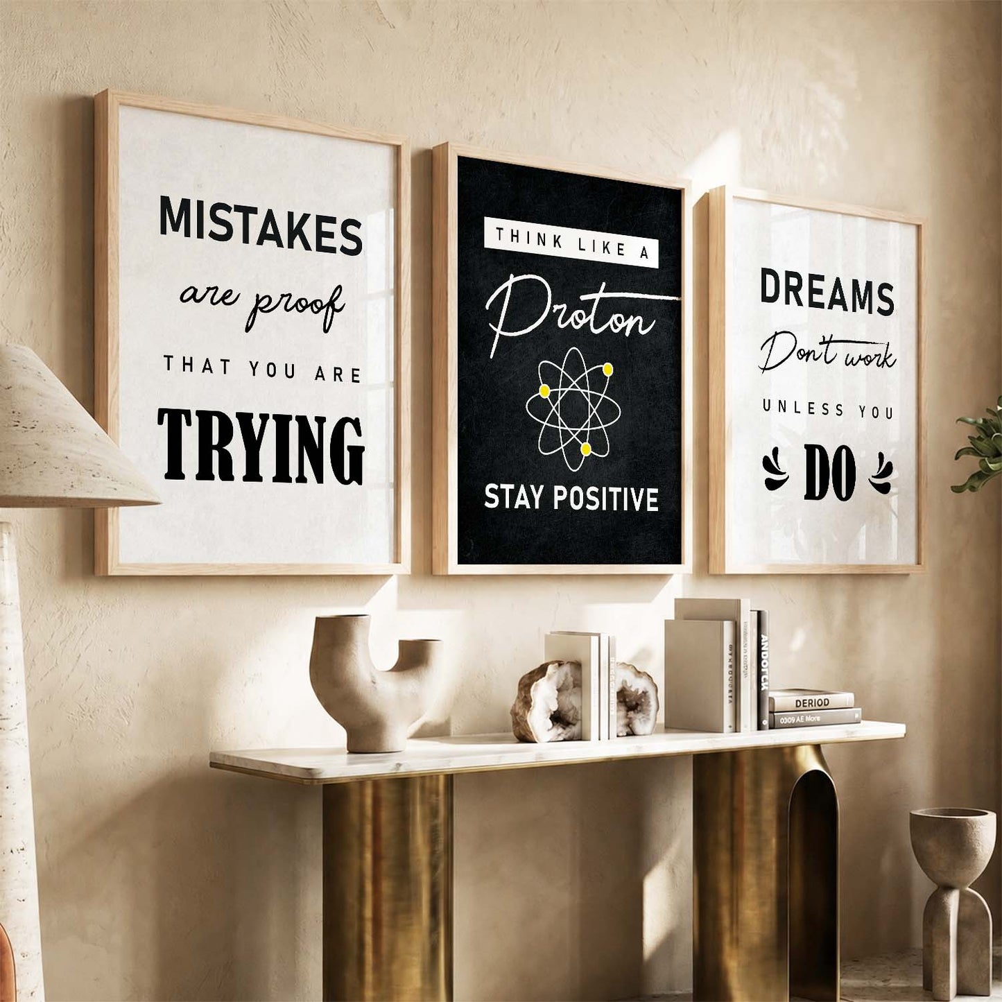 Ambition Modern Typography Motivational Quotes Wall Art Set of 3 Framed Prints