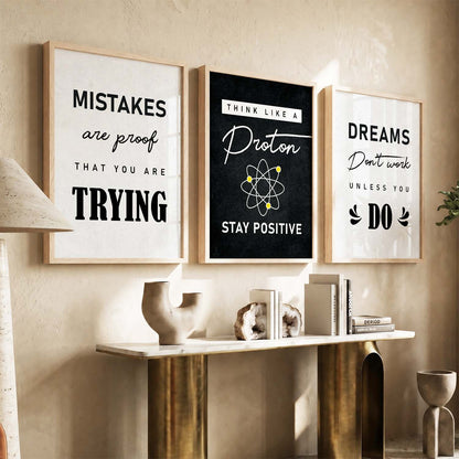 Ambition Modern Typography Motivational Quotes Wall Art Set of 3 Framed Prints