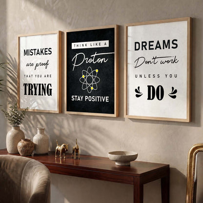 Ambition Modern Typography Motivational Quotes Wall Art Set of 3 Framed Prints