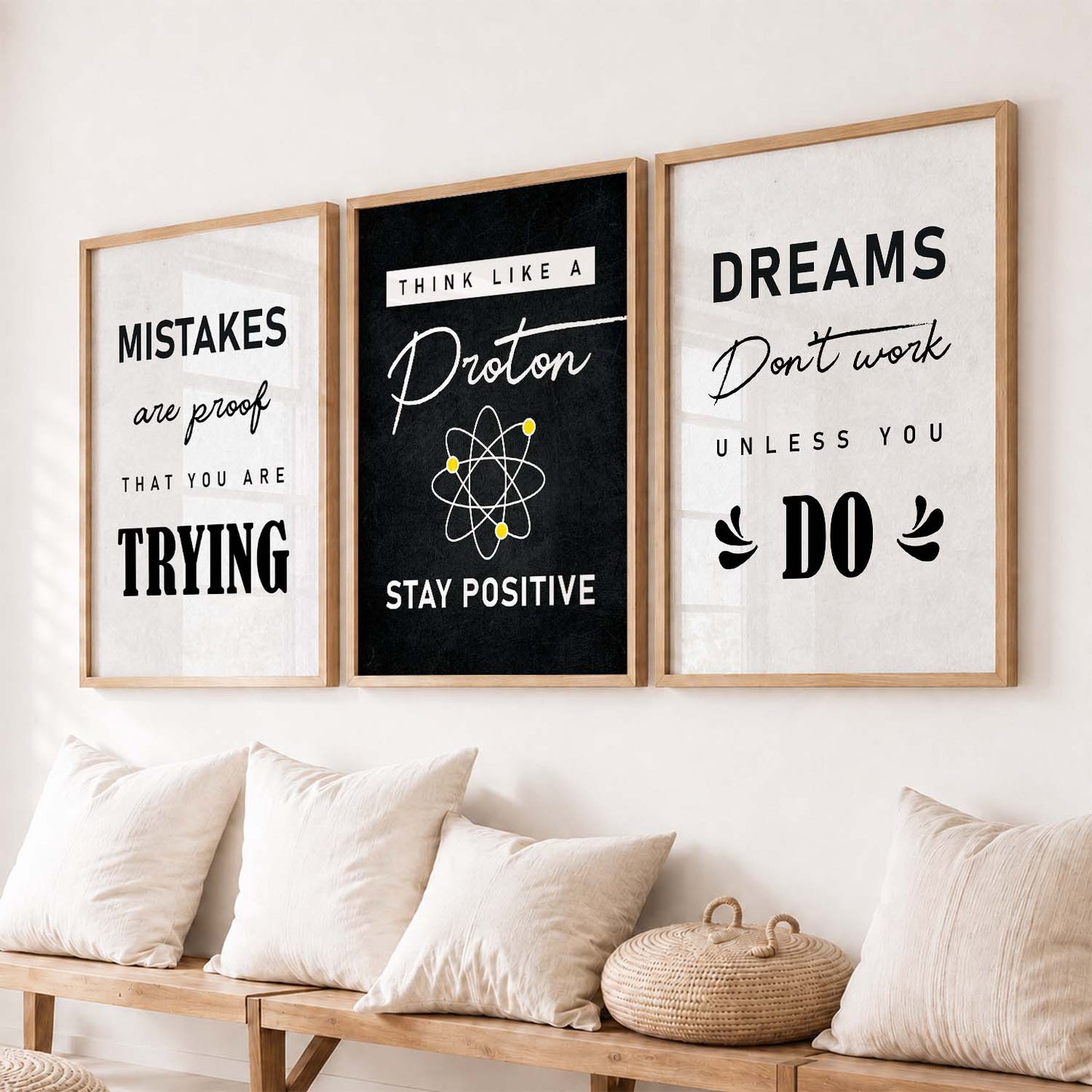 Ambition Modern Typography Motivational Quotes Wall Art Set of 3 Framed Prints