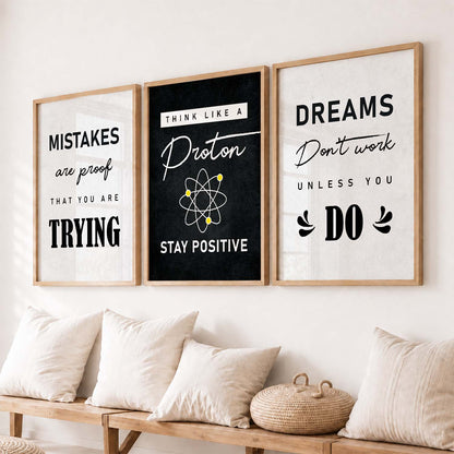 Ambition Modern Typography Motivational Quotes Wall Art Set of 3 Framed Prints