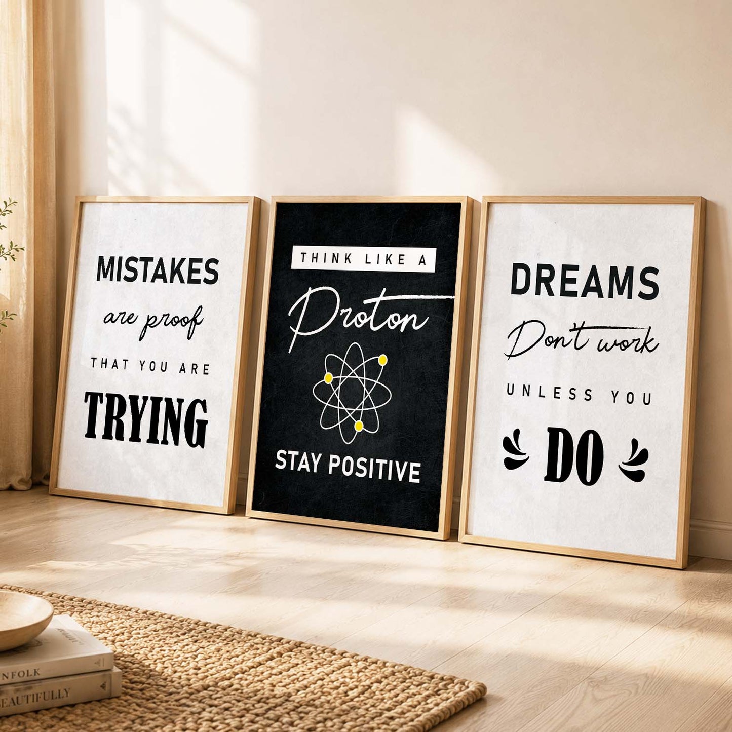 Ambition Modern Typography Motivational Quotes Wall Art Set of 3 Framed Prints