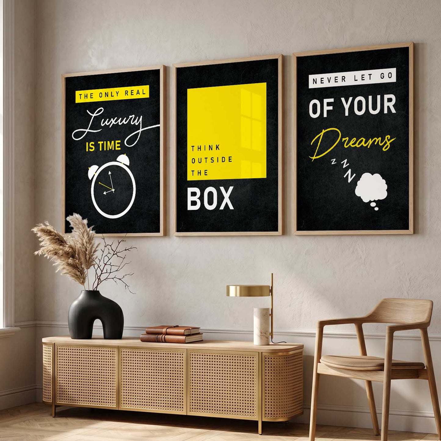 Bold Typography Motivational Quotes Wall Art Set of 3 Framed Prints for Home Gym