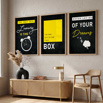 Bold Typography Motivational Quotes Wall Art Set of 3 Framed Prints for Home Gym