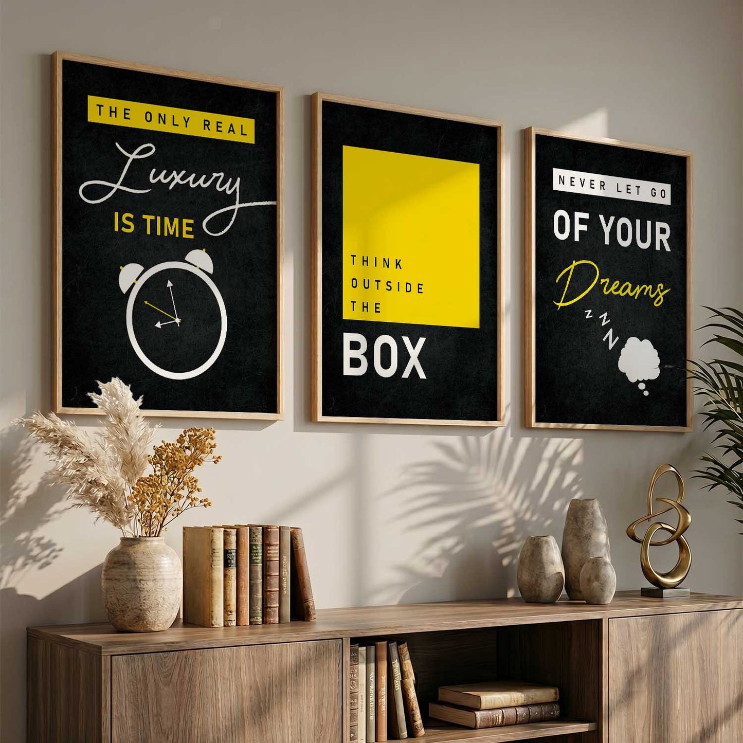 Bold Typography Motivational Quotes Wall Art Set of 3 Framed Prints for Home Gym