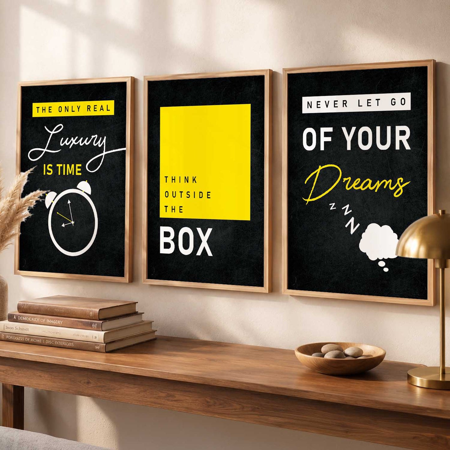 Bold Typography Motivational Quotes Wall Art Set of 3 Framed Prints for Home Gym