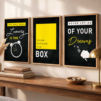 Bold Typography Motivational Quotes Wall Art Set of 3 Framed Prints for Home Gym