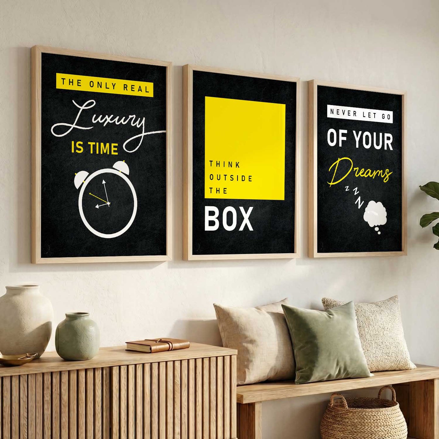 Bold Typography Motivational Quotes Wall Art Set of 3 Framed Prints for Home Gym