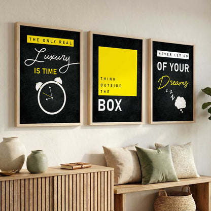 Bold Typography Motivational Quotes Wall Art Set of 3 Framed Prints for Home Gym