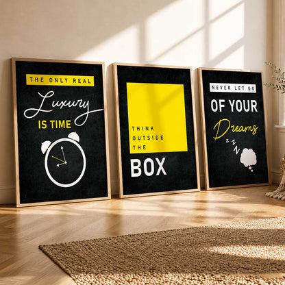 Bold Typography Motivational Quotes Wall Art Set of 3 Framed Prints for Home Gym