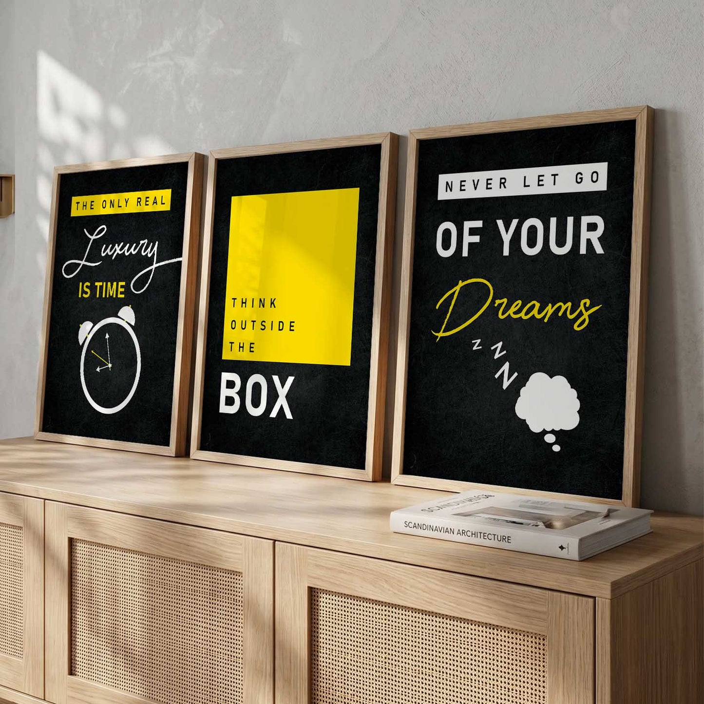 Bold Typography Motivational Quotes Wall Art Set of 3 Framed Prints for Home Gym