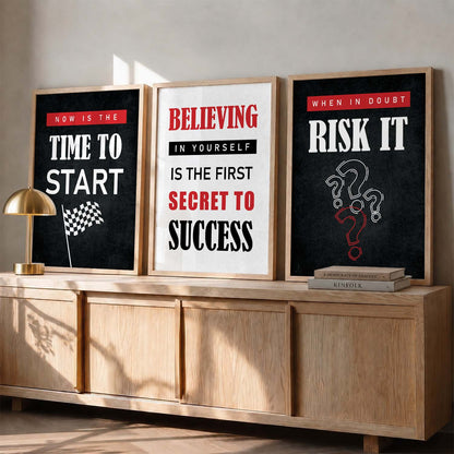 Motivational Quotes Wall Art Set of 3 Framed Prints for Reading Corner