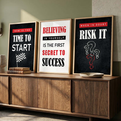 Motivational Quotes Wall Art Set of 3 Framed Prints for Reading Corner