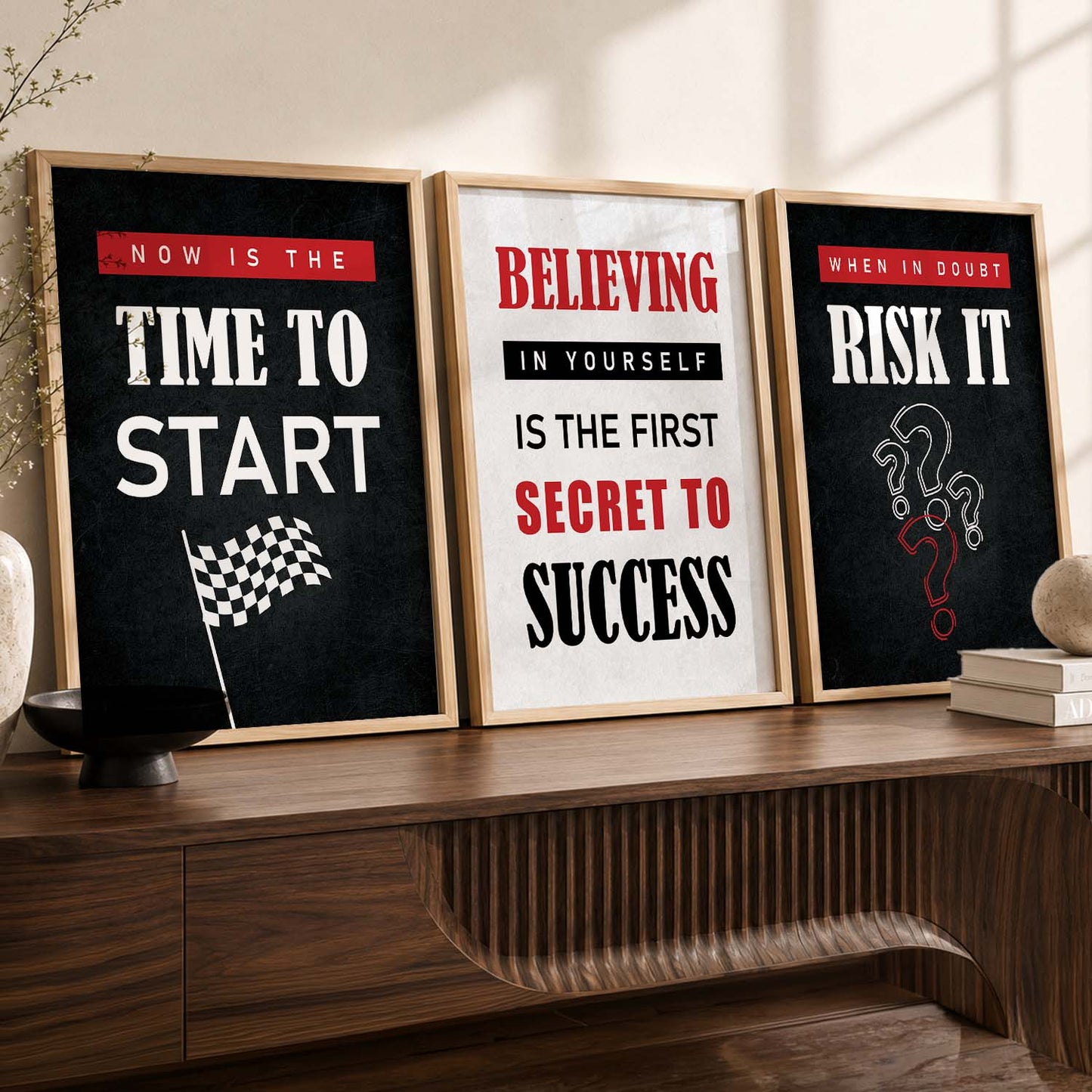 Motivational Quotes Wall Art Set of 3 Framed Prints for Reading Corner
