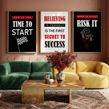 Motivational Quotes Wall Art Set of 3 Framed Prints for Reading Corner