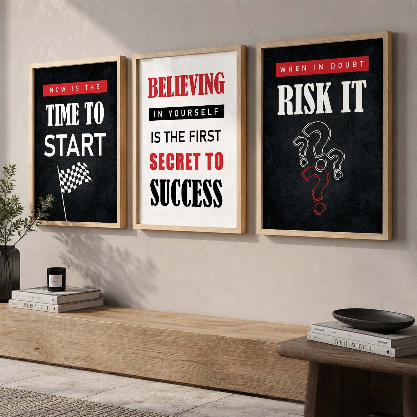 Motivational Quotes Wall Art Set of 3 Framed Prints for Reading Corner