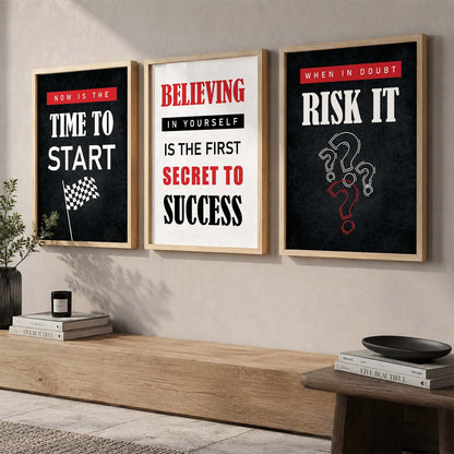 Motivational Quotes Wall Art Set of 3 Framed Prints for Reading Corner