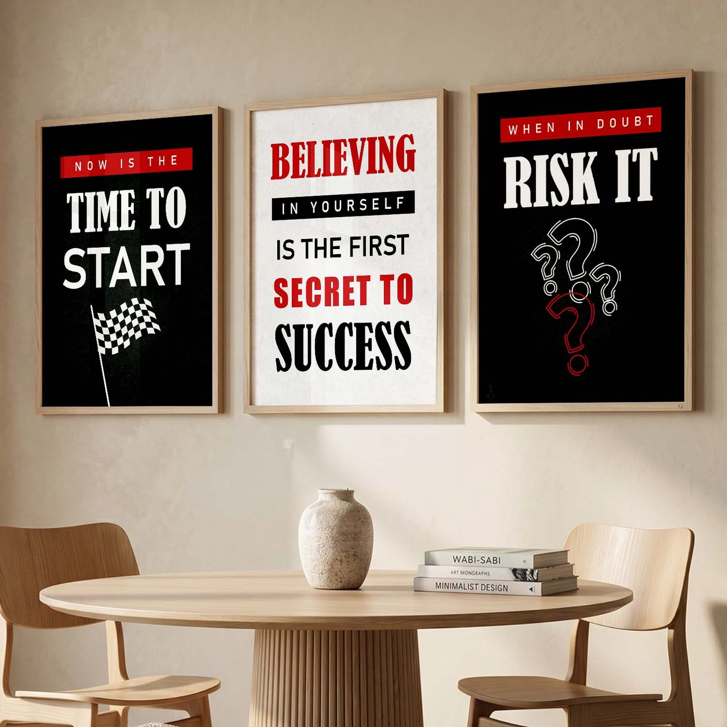 Motivational Quotes Wall Art Set of 3 Framed Prints for Reading Corner
